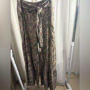 Paisley Wide-Leg Pants with Tie Waist